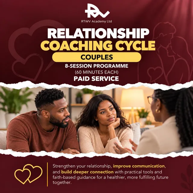 Flier for Relationship coaching cycle for couples: 8 sessions · 60 min each, a paid service